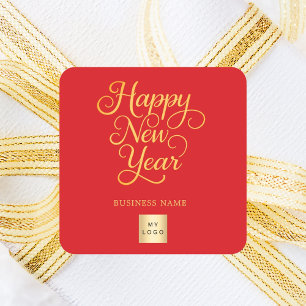Frohes Neues Jahr rot gold Geschäftslogo Quadratischer Aufkleber