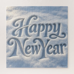 Frohes Neues Jahr Schneeabdruck Puzzle