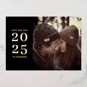 Frohes neues Jahr. Schwarzes Gold elegant minimali Folien Feiertagskarte