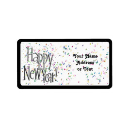 Frohes neues Jahr - Silberter Text mit Confetti Adressaufkleber