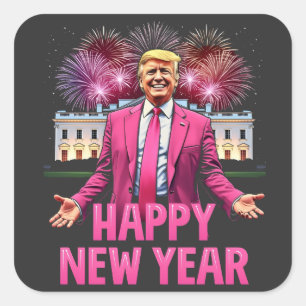 Frohes neues Jahr Silvester Trump Resolution 2025 Quadratischer Aufkleber