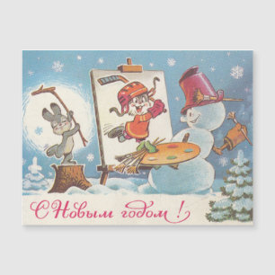 Frohes Neues Jahr sowjetische Postkarte mit Hasen 