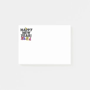 Frohes Neues Jahr - Text mit Partyhüten Post-it Klebezettel