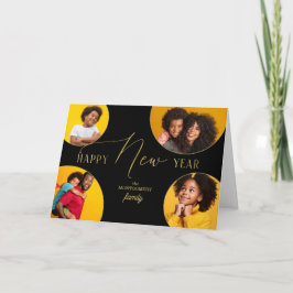 Frohes neues Jahr Vier Fotos Faux Gold Leaf Feiertagskarte