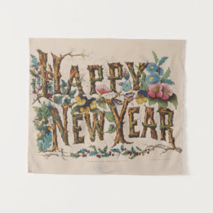 Frohes neues Jahr, Vintage Currier & Ives Druck Wandteppich