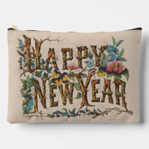 Frohes Neues Jahr, Vintage Currier & Ives Druck Zubehörtasche