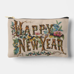Frohes Neues Jahr, Vintage Currier & Ives Druck Zubehörtasche