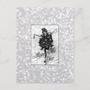 FROHES NEUES JAHR VINTAGE FLAPPER POSTKARTE