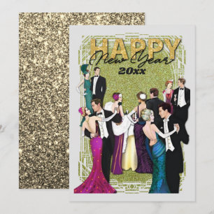 Frohes neues Jahr Vintage Retro Art Deco Feiertagskarte