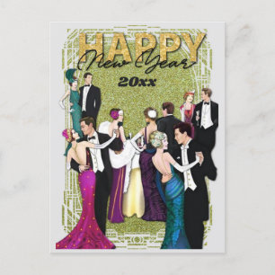 Frohes neues Jahr Vintage Retro Art Deco Postkarte