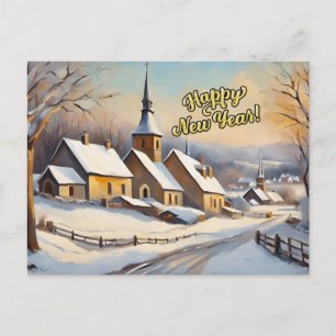Frohes Neues Jahr Vintage Winterkirche Feiertagspostkarte