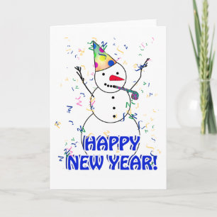 Frohes neues Jahr vom feierlichen Schneemann Feiertagskarte
