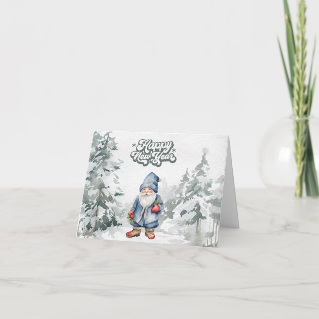 Frohes neues Jahr Wasserfarbengenom im Wald Karte (Vorderseite)