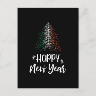 Frohes neues Jahr Weihnachtsbaum mit irischer Flag Feiertagspostkarte