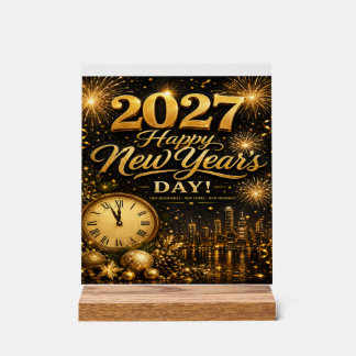 Frohes Neujahr 2027 | Luxus-Feuerwerk in Gold Acrylschild