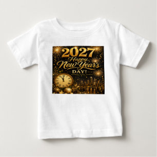 Frohes Neujahr 2027 Luxus-Feuerwerk in Gold Baby T-shirt