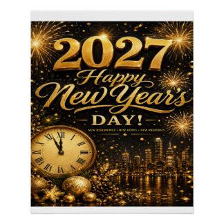 Frohes Neujahr 2027 | Luxus-Gold-Feuerwerk Poster