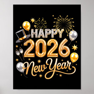 Frohes Neujahrsfest 2026 Ballon Lustige Familie Ma Poster