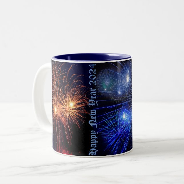 Frohes Neujahrskaffee Mugs 2024 Zweifarbige Tasse (Vorderseite Links)