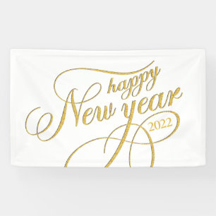 Frohes New Year Gold & White Typografy Banner