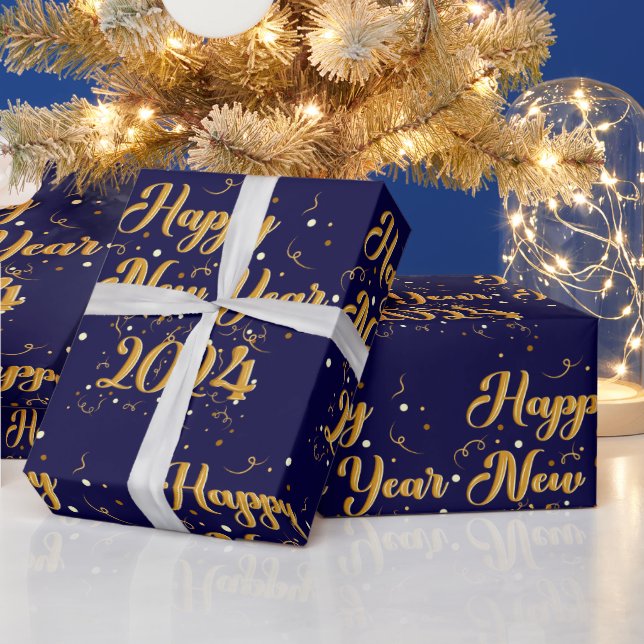 Frohes New Year Navy Wrapping Paper Geschenkpapier (Feiertage)