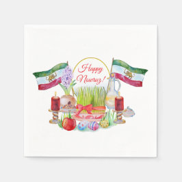 Frohes Norooz Haft Sin mit Löwe und Sonnenflaggen Serviette