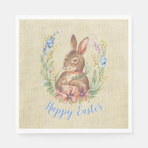 Frohes Ostern Bunny im Garten Wasserfarben Blume Serviette