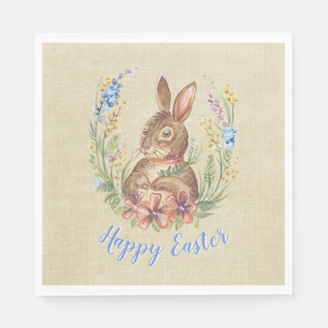 Frohes Ostern Bunny im Garten Wasserfarben Blume Serviette (Vorderseite)