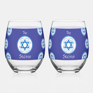 Frohes PESSACH Blauer Davidstern NAME Weinglas Ohne Stiel