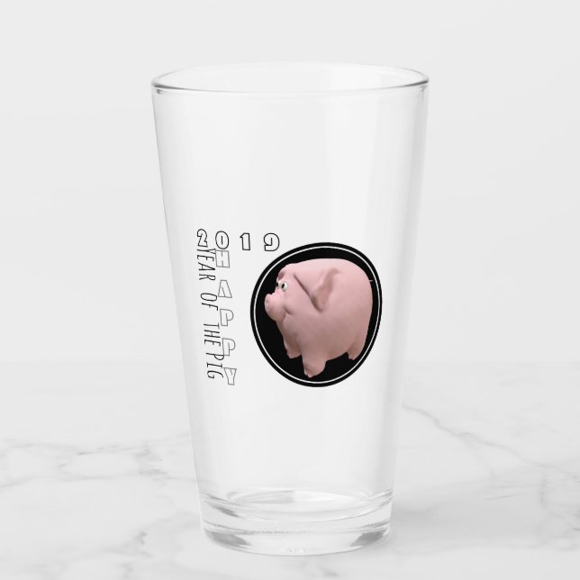 Frohes PIg Jahr 2019 3D Trinkglas 1 Glas (Vorderseite)