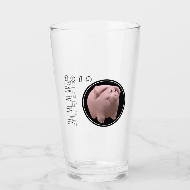 Frohes PIg Jahr 2019 3D Trinkglas 2 Glas (Vorderseite)