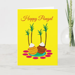 Frohes Pongal, mit einem Topf Reis und Pflanzen Ka Karte