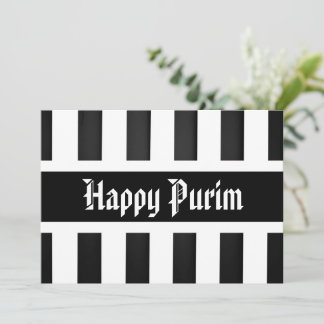 Frohes Purim Flach Grußkarte Streifen Schwarz Weiß Feiertagskarte