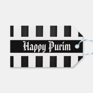 Frohes Purim-Geschenk-Tag-Streifen Schwarz Weiß Geschenkanhänger
