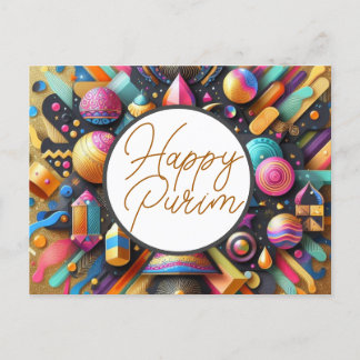 Frohes Purim Jüdische Wünsche Mehrfarbige Party-De Postkarte