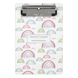 Frohes Regenbogen-Muster personalisiertes Klemmbre Mini Klemmbrett