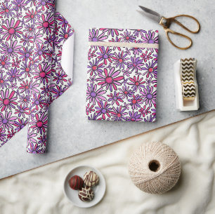 Frohes Retro-Blumenmuster mit Rosa und Lila Geschenkpapier