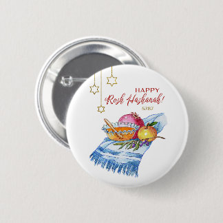 Frohes Rosh Hashanah in Aquarell Button