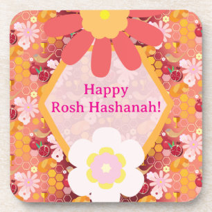 Frohes Rosh Hashanah jüdisches Neujahr Blumenmuste Getränkeuntersetzer