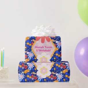 Frohes Rosh Hashanah jüdisches Neujahrs-Blumenmust Geschenkpapier