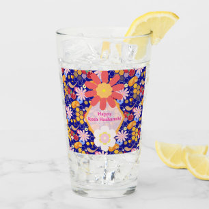 Frohes Rosh Hashanah jüdisches Neujahrs-Blumenmust Glas