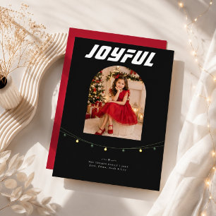 Frohes rotes Kleid Mädchen Weihnachtsfoto Feiertagskarte