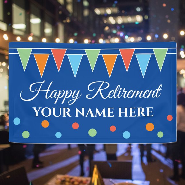 Frohes Ruhestandsbanner mit bunten Fahnen Banner (retirement party banner)