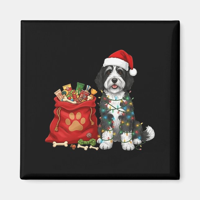 Frohes Sheepadoodle Weihnachtslicht Hundemama Shee Magnet (Vorne)