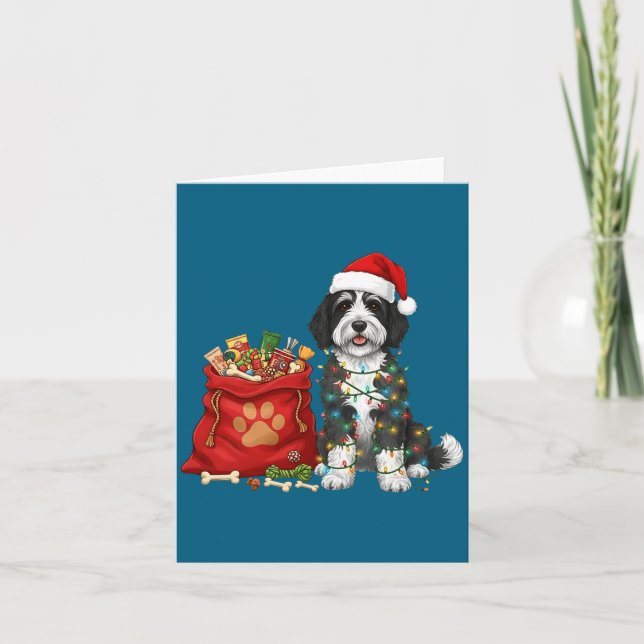 Frohes Sheepadoodle Weihnachtslicht Hundemutter Sh Karte (Vorderseite)