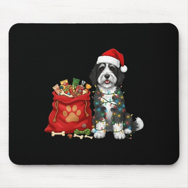 Frohes Sheepadoodle Weihnachtslicht Hundemutter Sh Mousepad (Vorne)
