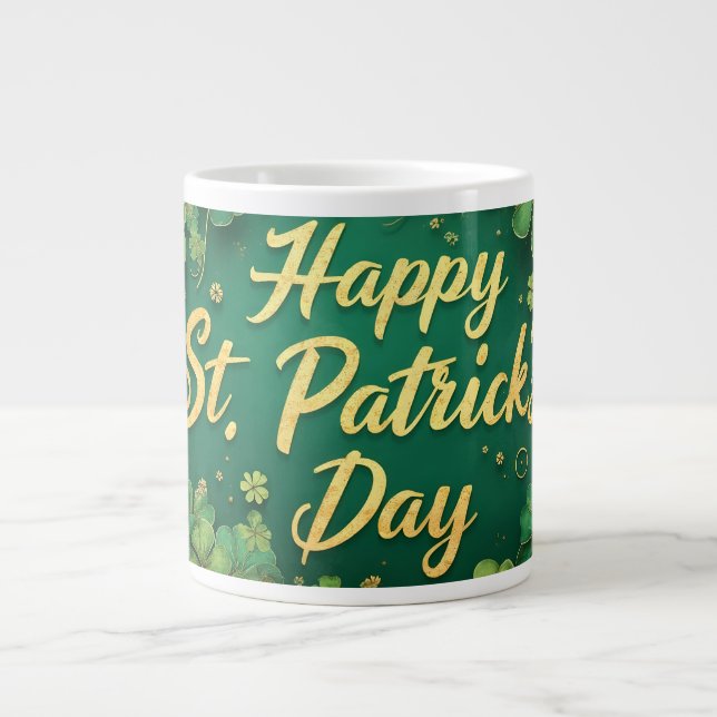 Frohes St. Patrick’s Day Kleeblatt-Design Jumbo-Tasse (Vorderseite)