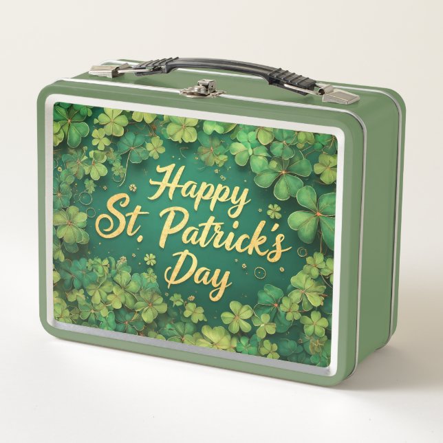 Frohes St. Patrick’s Day Kleeblatt-Design Metall Brotdose (Vorderseite)