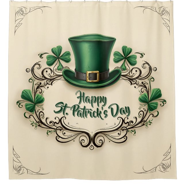 Frohes St. Patrick’s Day Shamrock-Design Duschvorhang (Vorderseite)