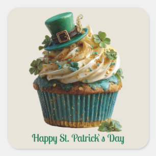 Frohes St. Patrick's Day Glückscupcake Quadratischer Aufkleber